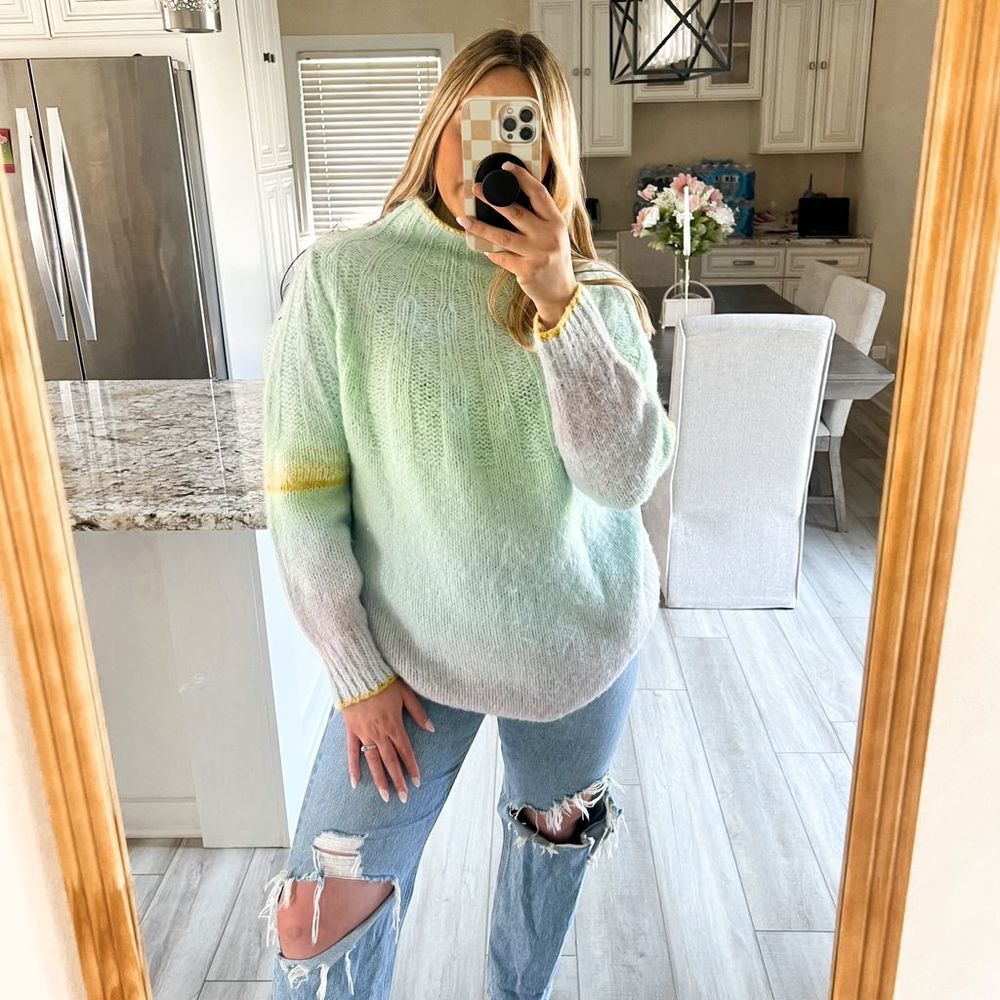 Anthropologie Mint and Yellow Turtleneck Sweater